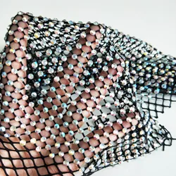 Hot Selling Soft Elastic Black Base Crystal AB Rhinestone Mesh Fabric Crystal Fabric For Garment