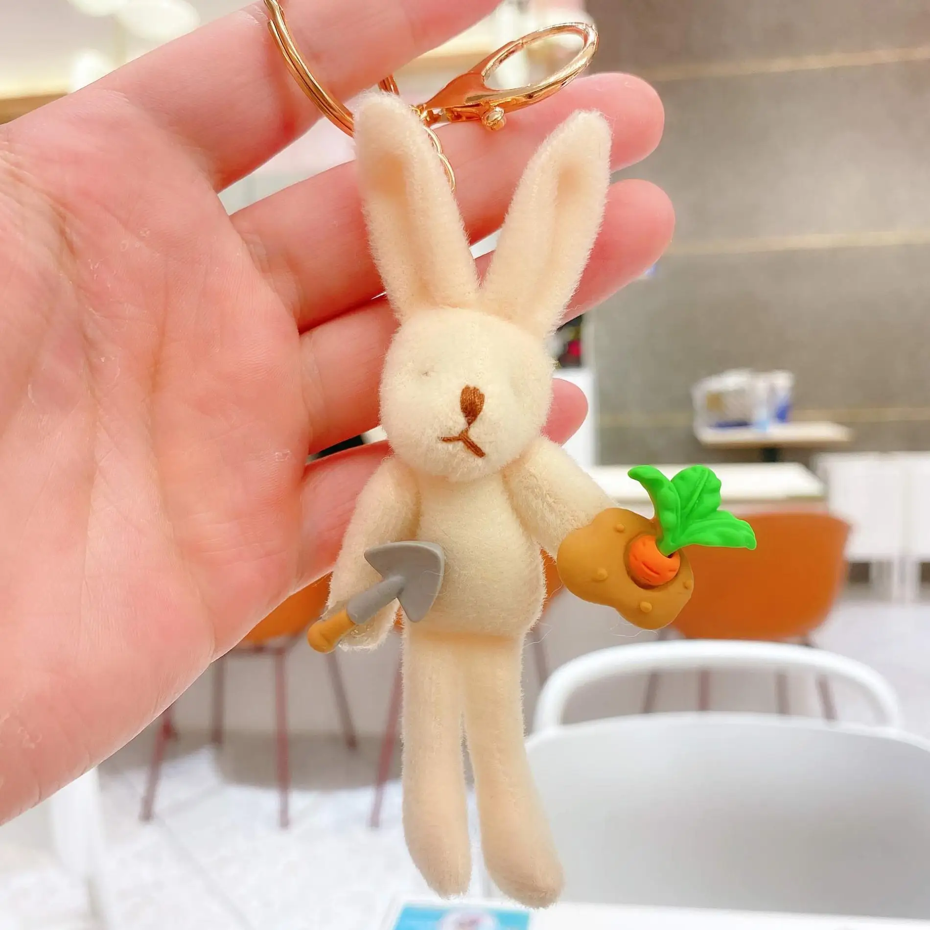 Kawaii Puff Ball Plush Rabbit bunny Stuffed Animal toys Keychain Women Girls Handbag decor charm mini plush keychain