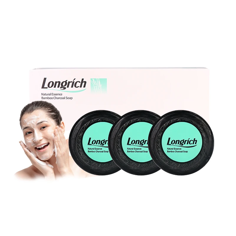Longrich factory supply wholesale 3pcs bamboo charcol  Bamboo Charcoal Rejuvenating sulfur Soap black facial soap bar body soap