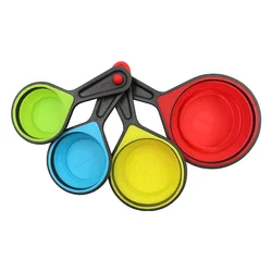 Kitchen Accessories 4 Piece Set Collapsible Silicone Measuring Cups Set With Plastic Handle Baking Tools