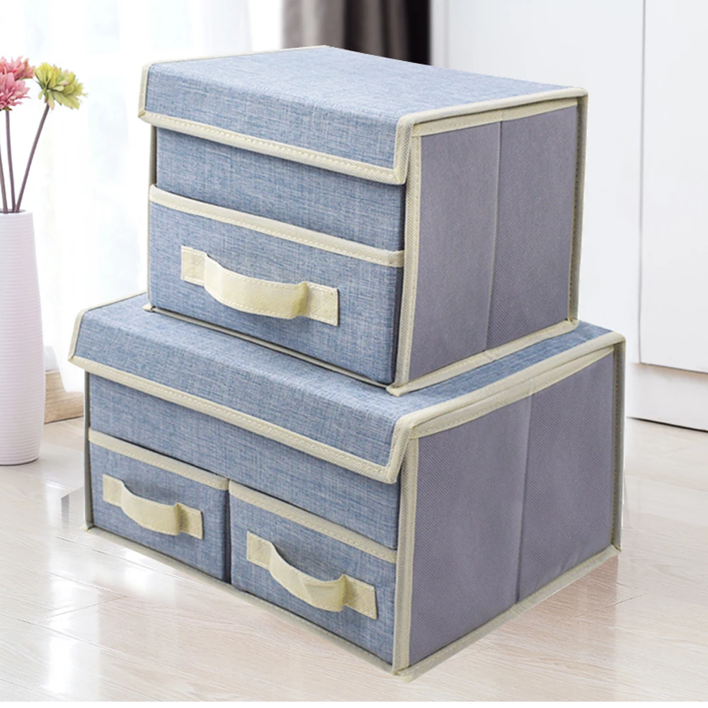 Living Room Decor Linen Fabric Organizer Bins Cabinet 3 Drawer 2 layers Underwear Closet Storage Organizer Box Unit for Closet