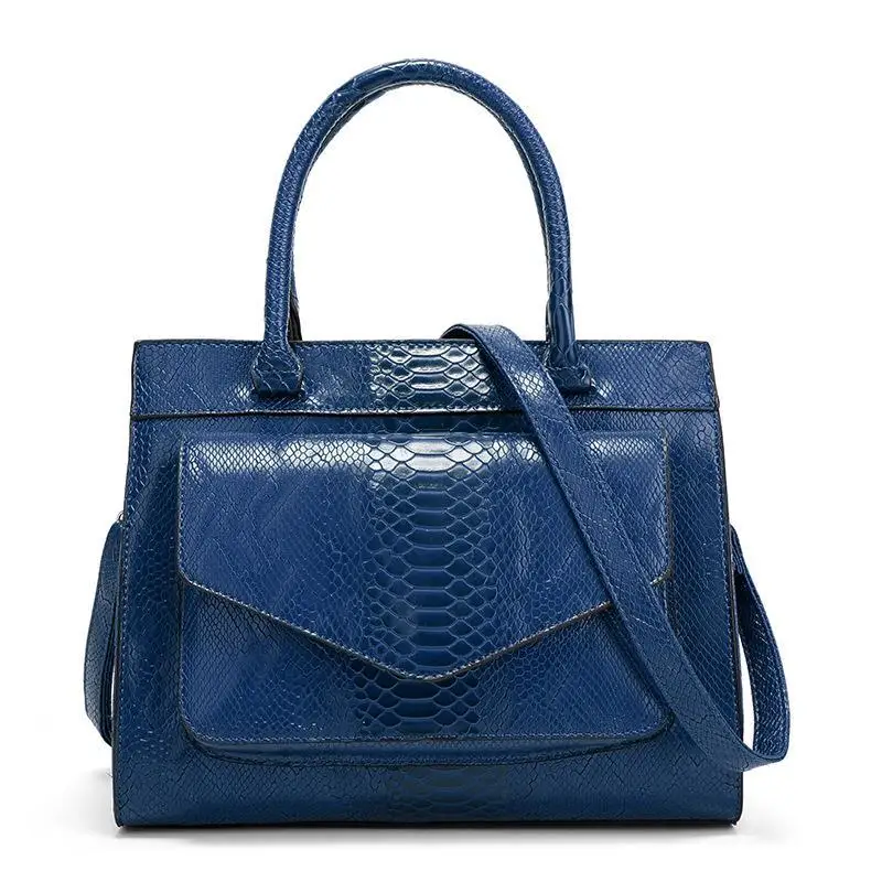 High Fashion Faux Alligator Leather Large Capacity Female Handbag Long Strap Shopping Bag With Front Pocket