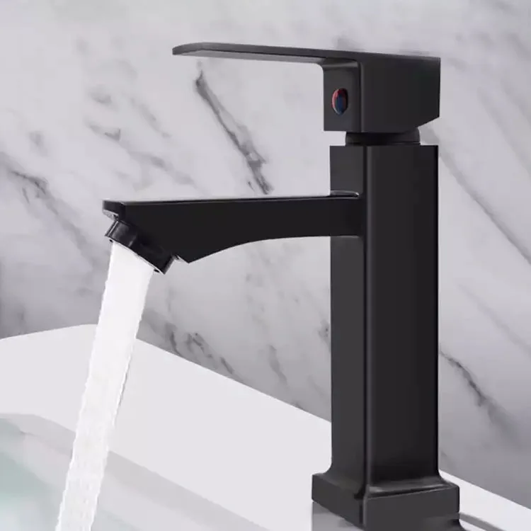 Bathroom Square Matte Black Tap Faucet Matte Black PILLAR SINK BASIN WATER TAP Zinc Alloy Faucet