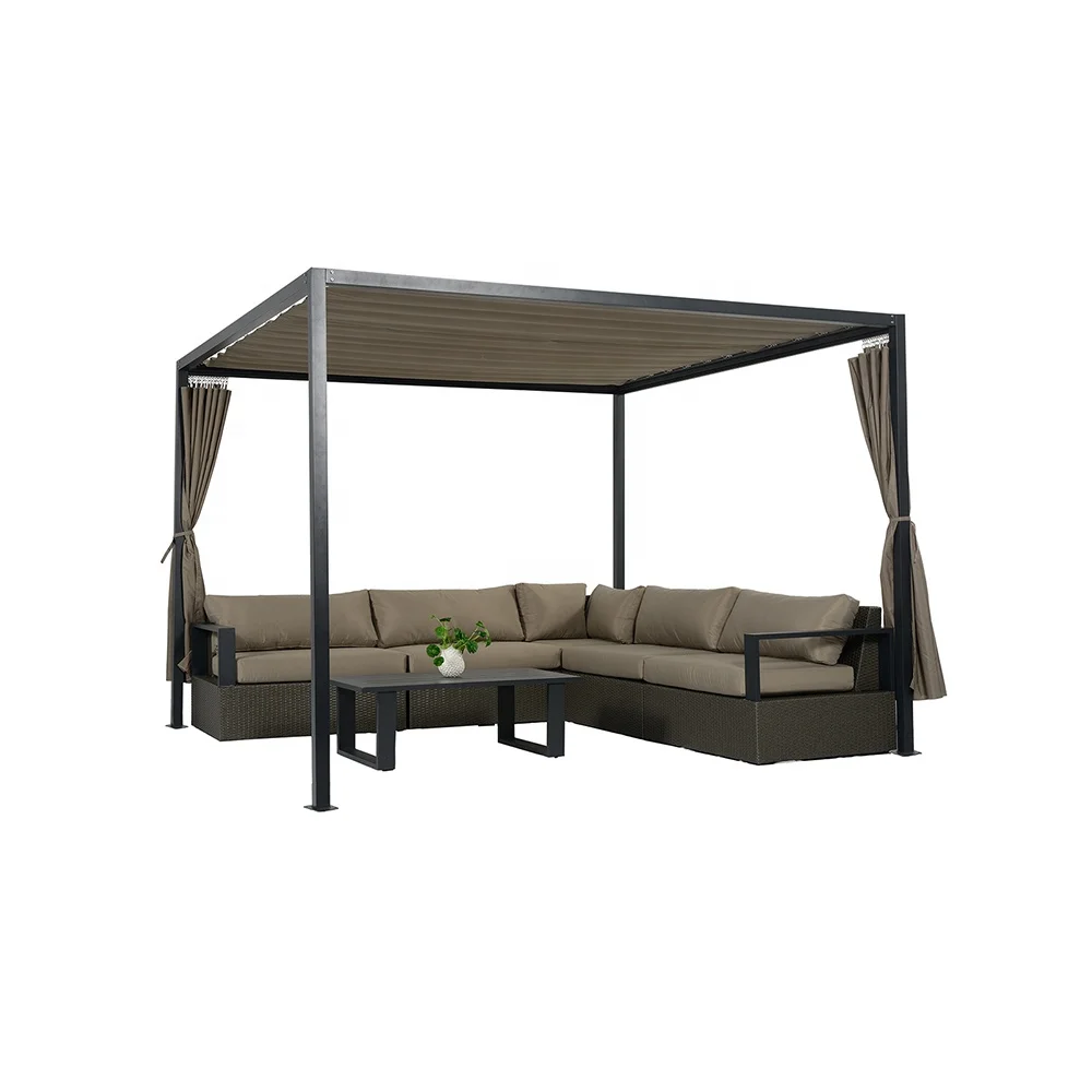 
Garden Furniture Rattan Outdoor Fabric Cushion Shelter Gazebo Sofa Set 
