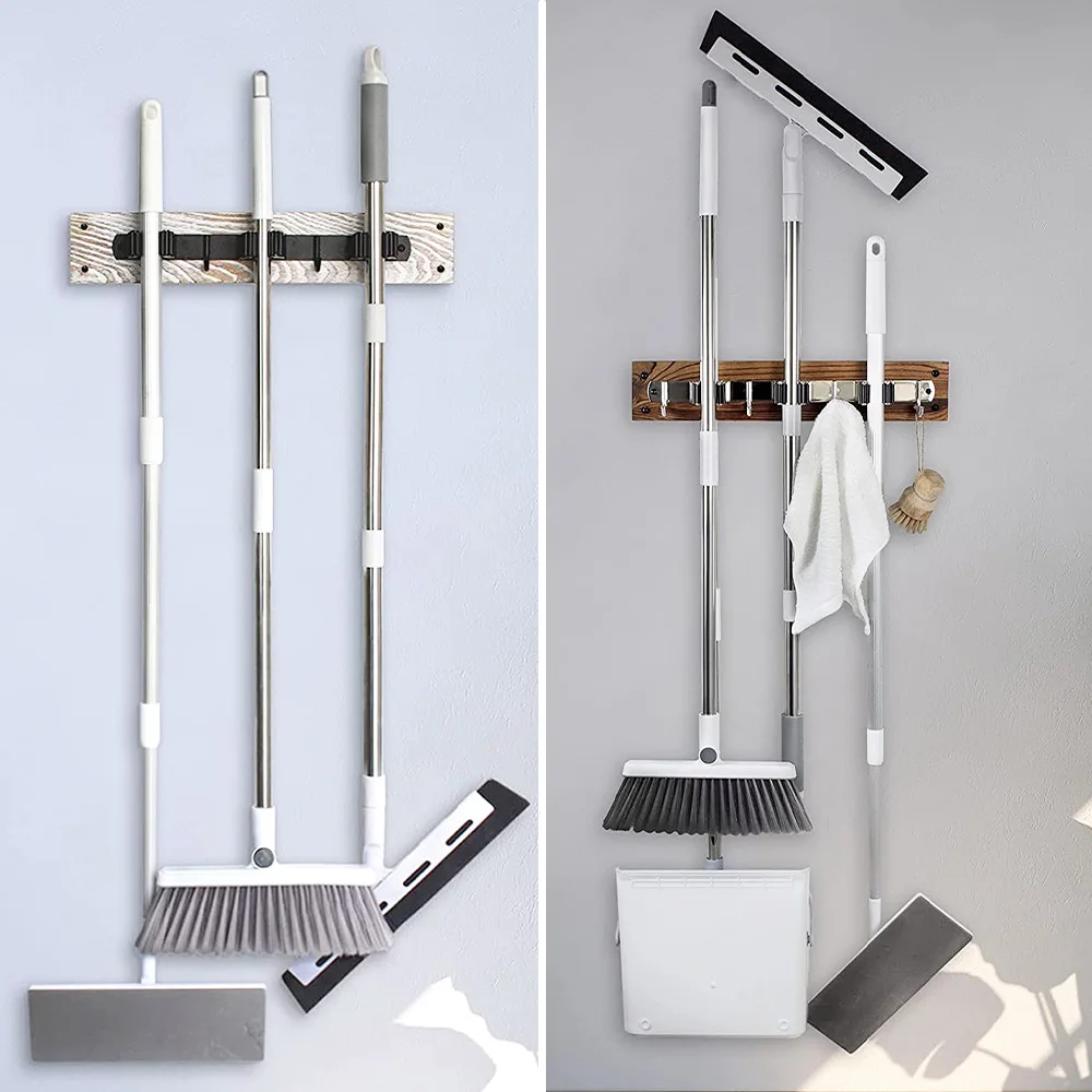 Rustic Burnt Wood Metal Wall Mounted Home Garage Rake Shovel Garden Tool Holder Closet Broom Mop Hanger Storage Rack