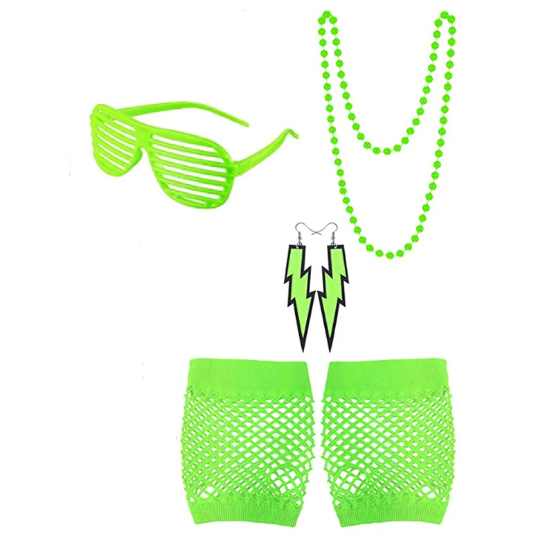 2022 new drop ship 80s Accessories Neon Necklace Fishnet Gloves Headband Bracelet Hen Party Dance Show ECOPARTY