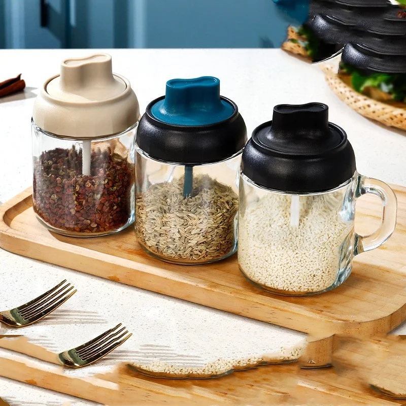450ml customize cooking glass quantitative salt shaker seasoning storage packaging bottle With spoon