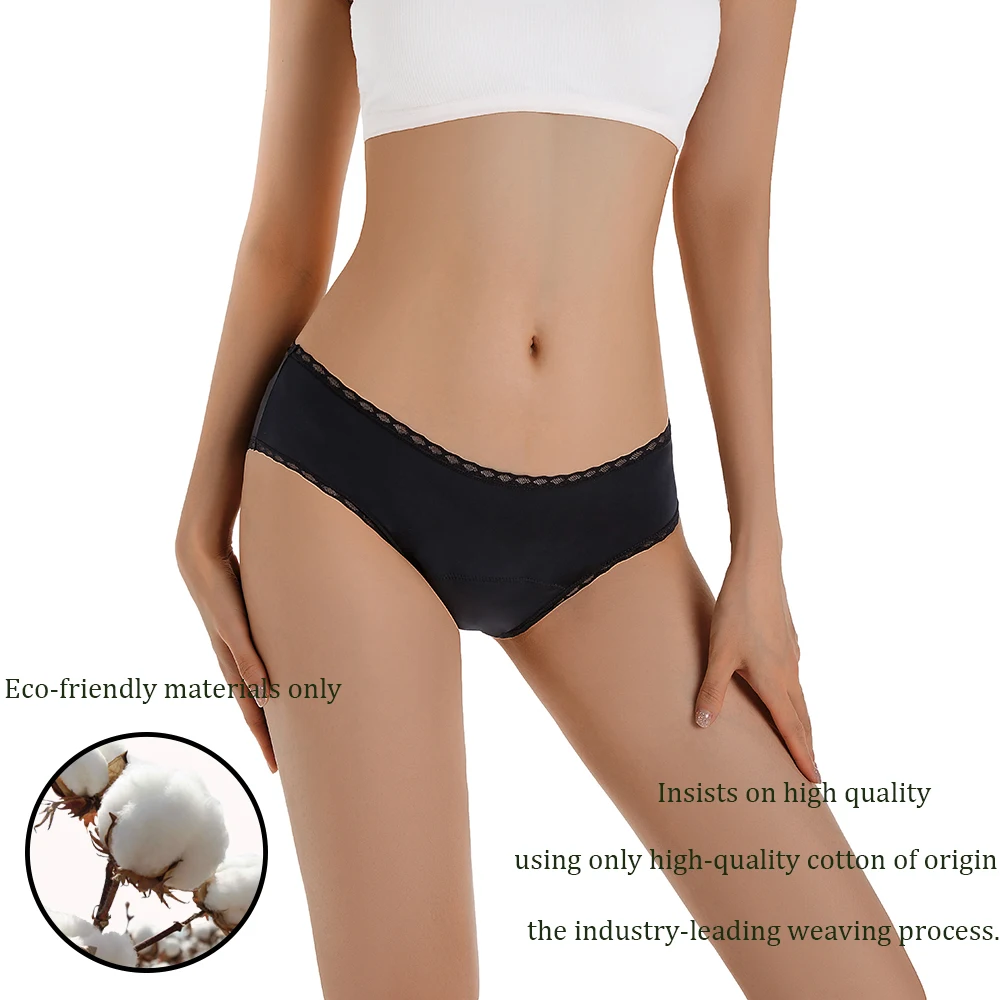 Shanhao OEM Breathable Lace Culottes Menstruelles Organic Cotton Menstrual Panties Bamboo Bragas Menstruales Period Underwear