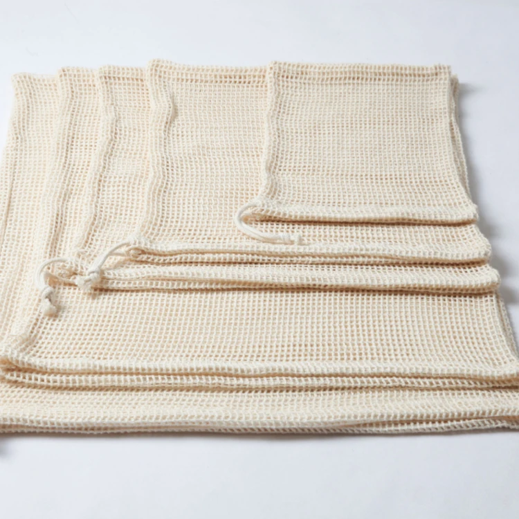 Amazon hot style green fruit mesh bag pull rope bundle mouth vegetable mesh storage bag spot pure cotton mesh bag