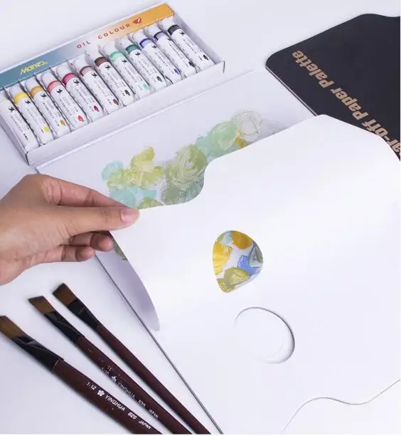 Tear-off Disposable Palette Paper Paint Palettes Pad Watercolor Oil Hand Held Bleed-Proof Artist Mixing Palette