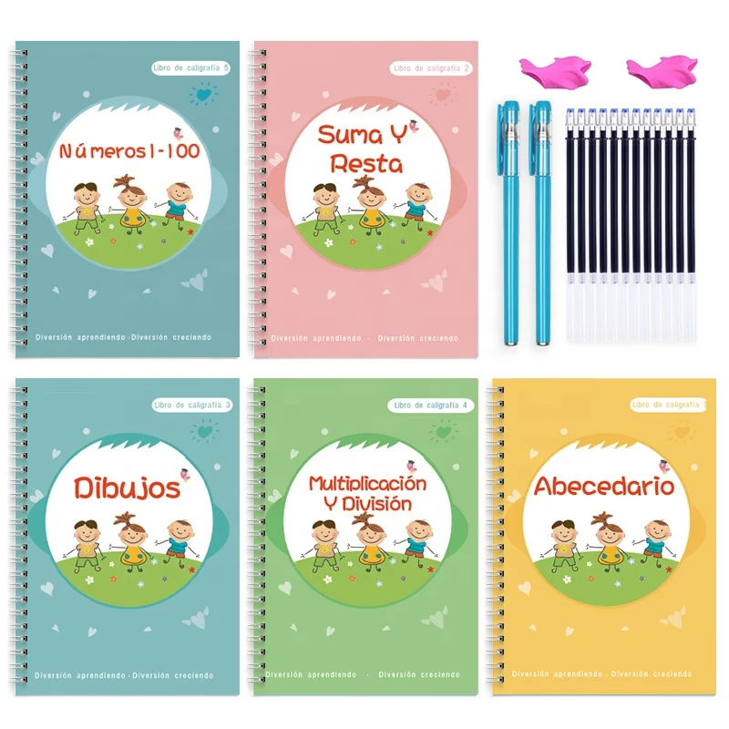 hot sale Spanish language customized magic writing practice sank reusable writing practice book copybook school for kids