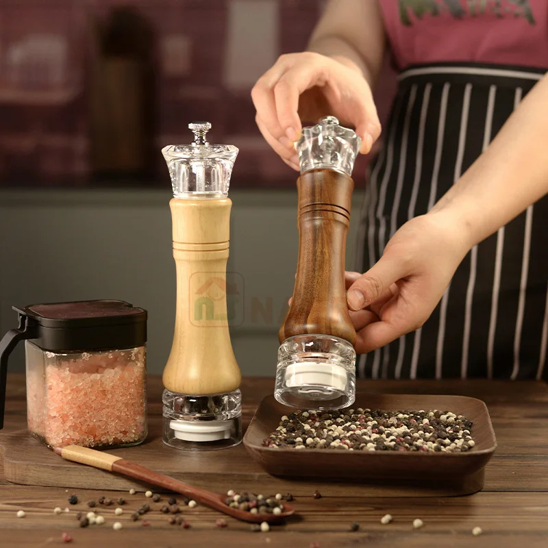 Factory Price Adjustable Coarseness Wooden Salt and Pepper Grinder Manual Wood pepper Mill Set