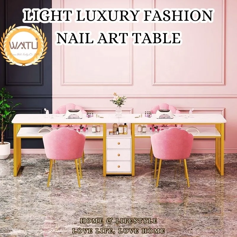 Nail Desk Complete Nail Salon Chair Rectangular Makeup Table Small Apartment Light Luxury Double-layer Set Salon Furniture