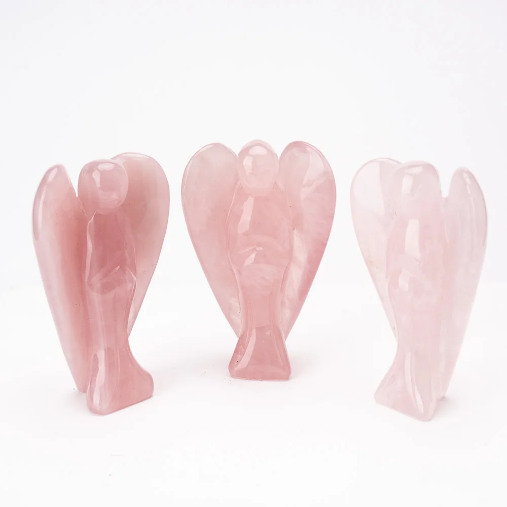 BZ JADE TIFA Wholesale Crystal fine carving 3-inch Angel crafts Pink color Rose Quartz Angel Statue handmade Statue for Gifts