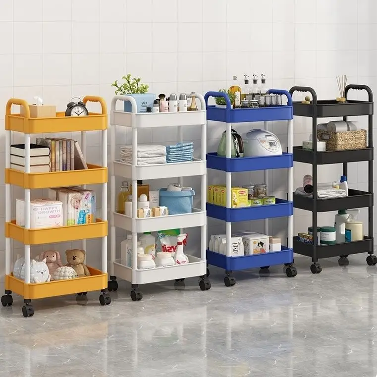 Hot selling plastic mobile storage cart with 4 plastic wheels  practical handcart with multiple scenes and specifications