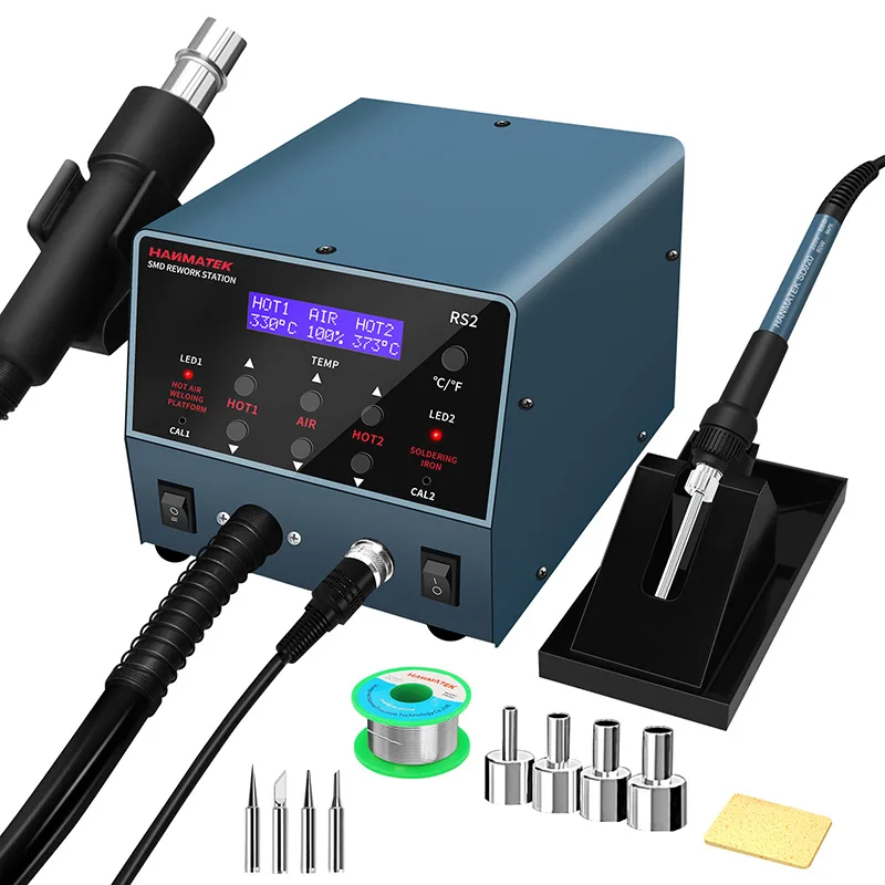 Adjustable Temperature 2 in 1 ESD Soldering Station SMD Rework Station Hot Air Gun Soldering Iron Set for Repair Welding