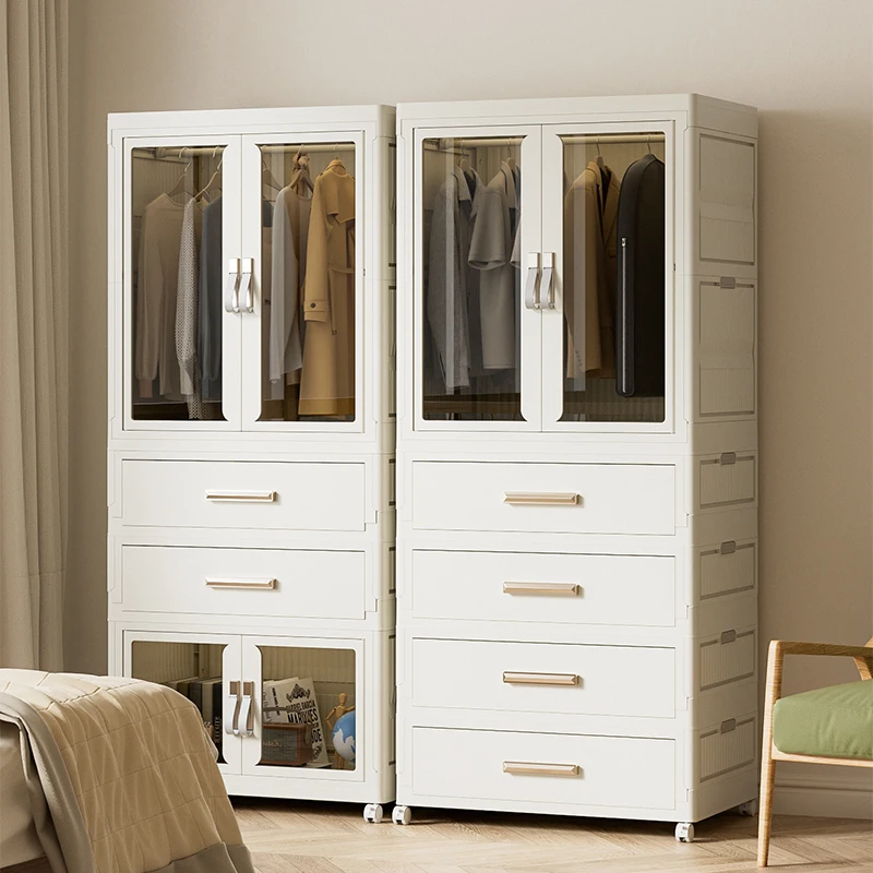 Bedroom Plastic Wardrobe Cabinet Folding Storage Box Wardrobe with Clothes Hanger 4 Layers Cabinet
