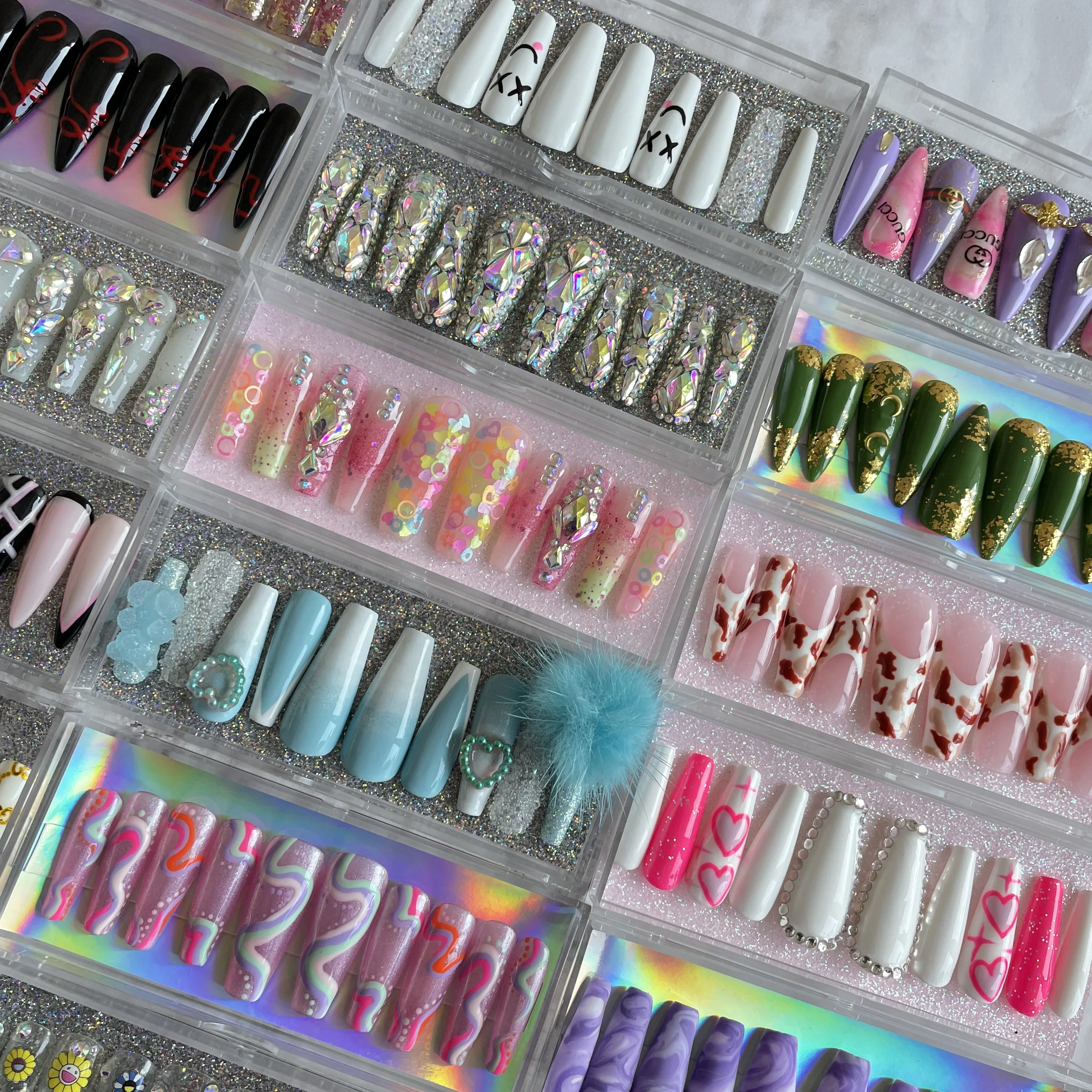 700-713 custom design package press on nails private label artificial fingernails acrylic hand made premium quality false nails