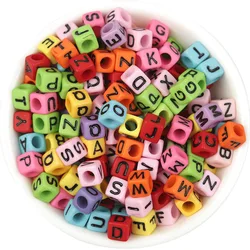 Wholesale 6mm Black Colorful Acrylic Square Cube Alphabet Letter Beads For Bracelet Jewelry Making