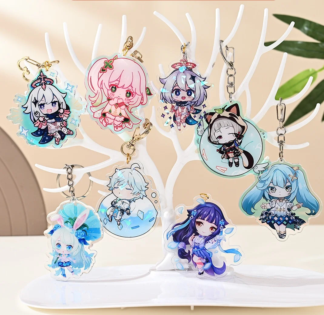 No MOQ high quality Wholesale kawaii printed cute anime cartoon plastic custom acrylic charms keychains