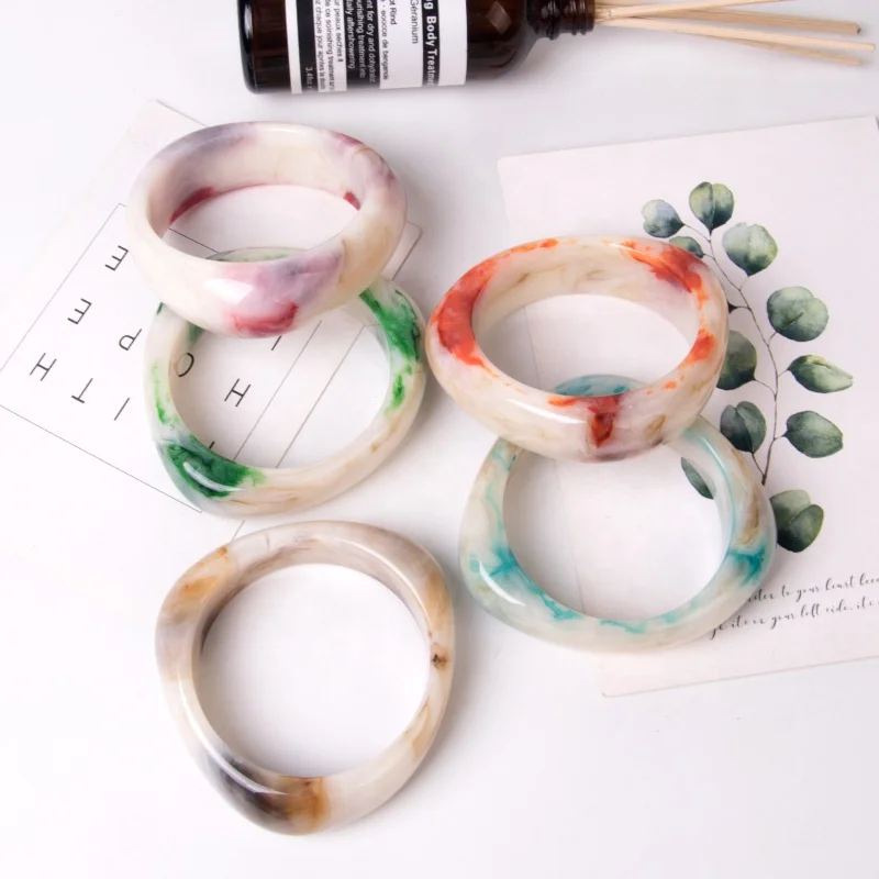 Best Seller USA 2019 For Amazon Amber Jade Marble Colour Irregular Open Cuff Resin Bangle