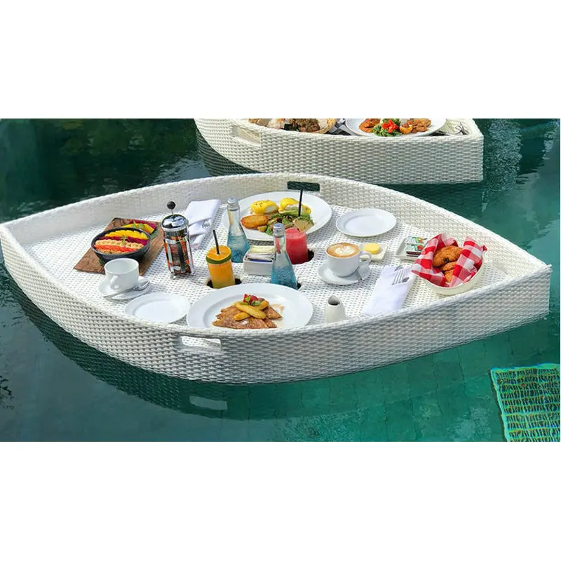 
Outdoor hotel swimming pool floating breakfast tray water rattan basket float bed and breakfast creative rattan tray 