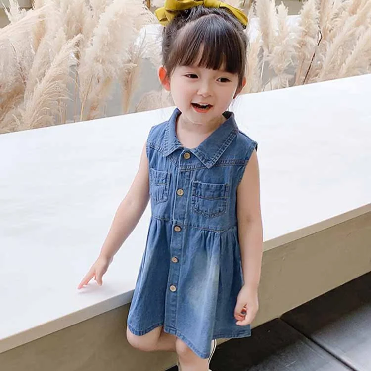 Child Denim Dress Summer Vest Dress Children Shirt 2-7 Years Old kids summer clothes 2024 mini girls skirt jean dress design