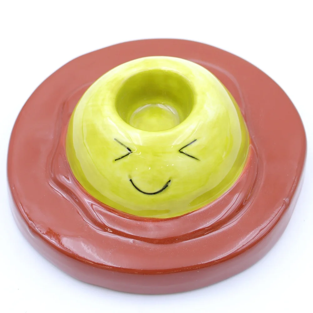 Custom logo food themed candlestick ceramic red salted broken eggshell and fried egg taper shaped candle holder