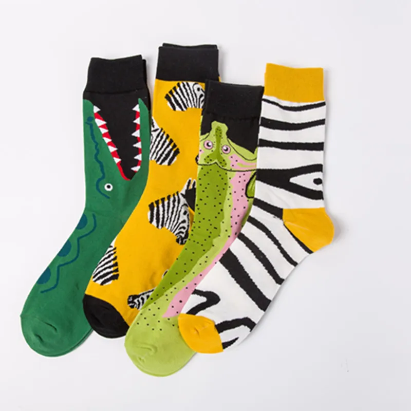 Fancy Novelty Custom Colorful Animal Zebra Stripe Design Crew Socks Sweat-absorbent Cozy Cartoon Tube Cotton Socks