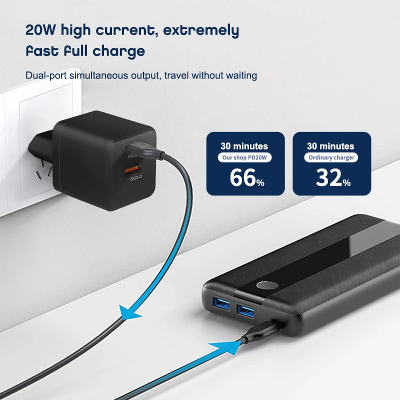 Новый дизайн A + C PD20w + QC3.0 18 Вт двойной порт Usb Сетевое зарядное устройст