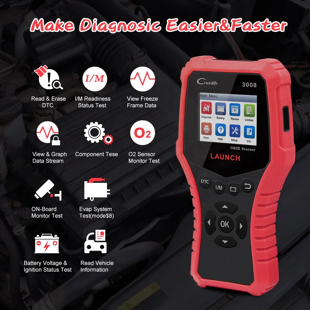 Оригинальный считыватель кодов Launch CR3008 OBD2 сканер Creader Cr3008 бесплатное
