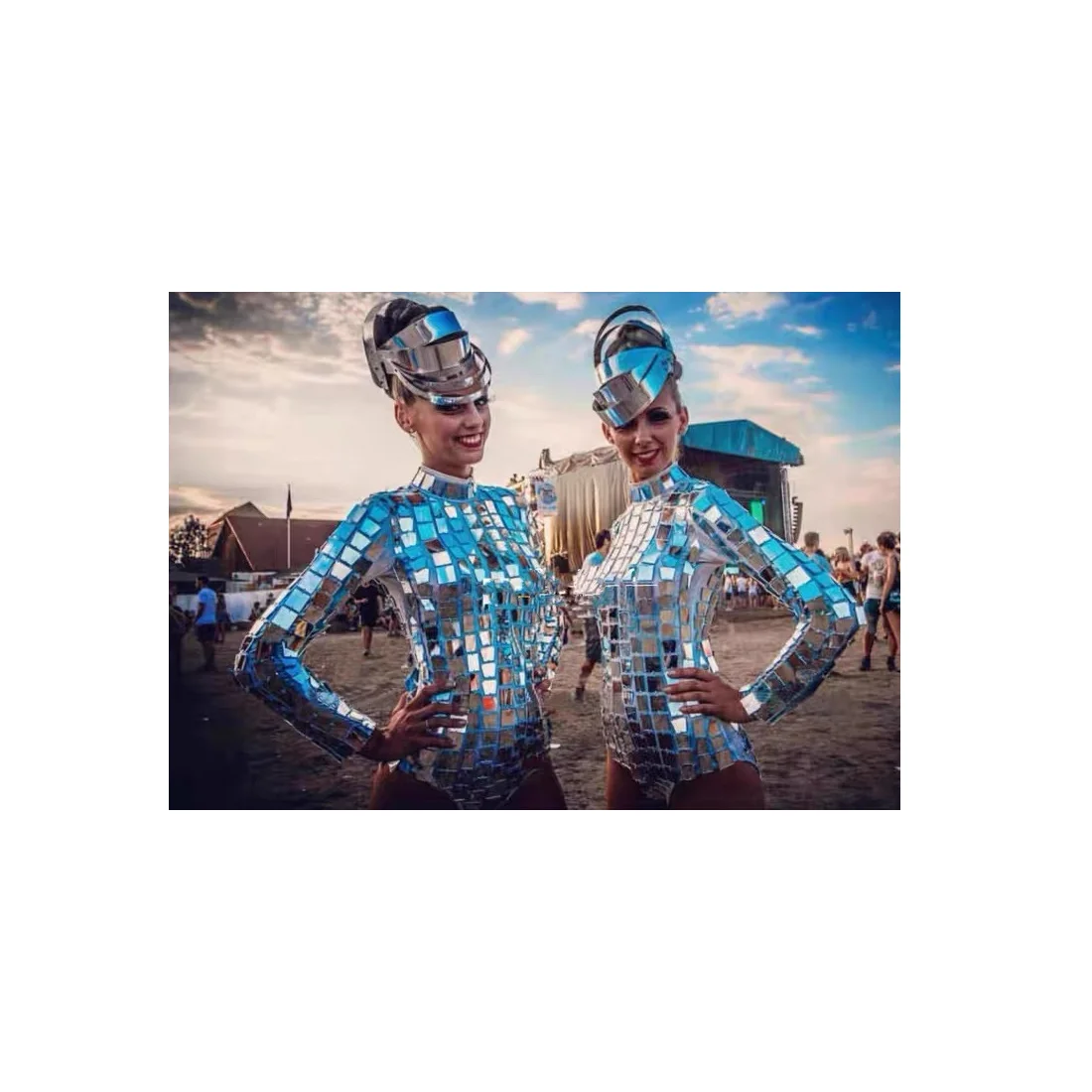 Shiny Sliver Crystal Mirror Dress Carnival Stage Performance Gogo Dancer Costumes Women Night Club Technology Performance Dress