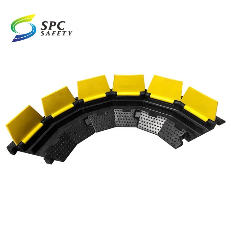 Wholesale industrial construction road 2 channel pvc yellow cover cable jacket Rubber speed bump cable protector ramp corner