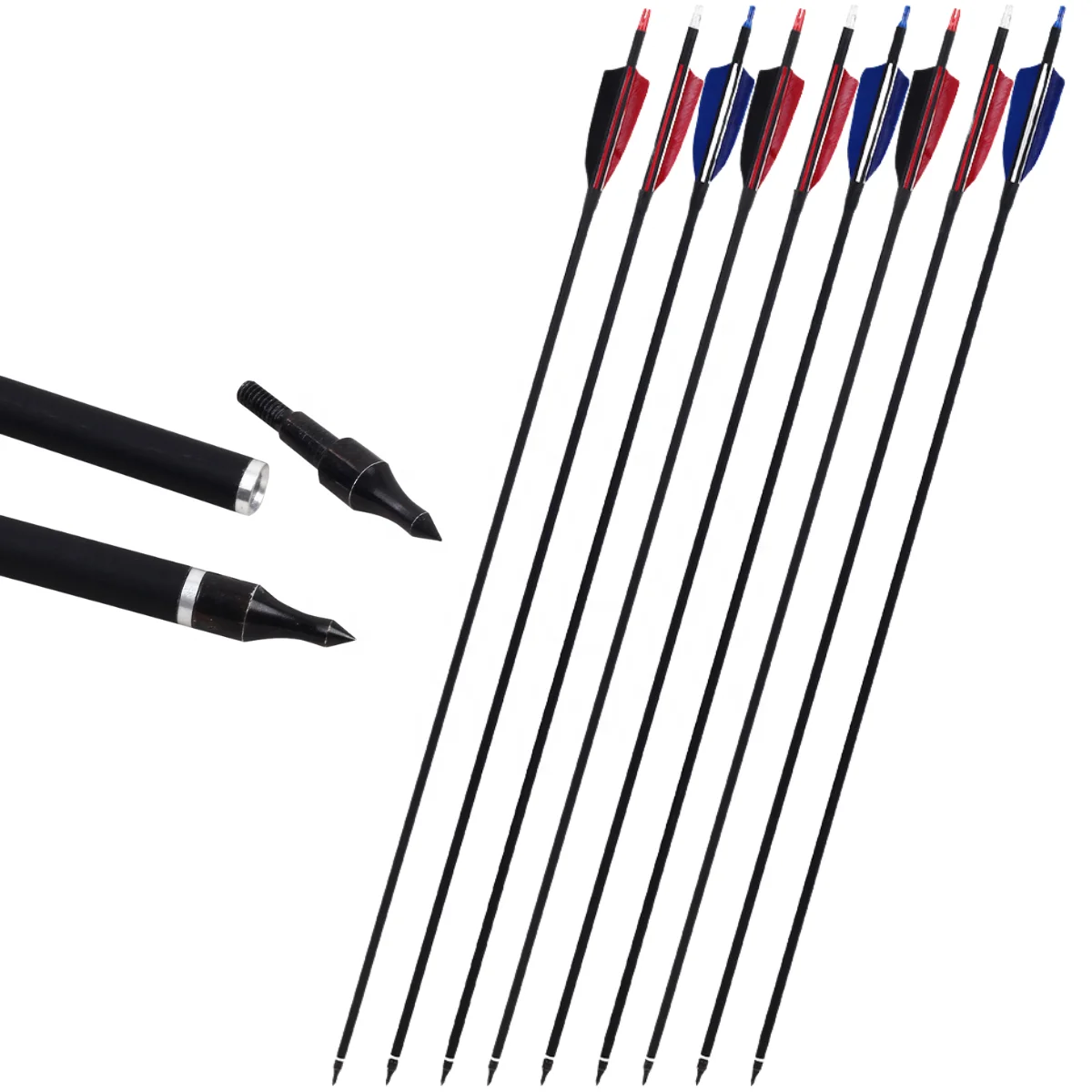 7.8mm Real Feather Hybrid Carbon Arrow Replaceable Arrow Straight Pull Recurve Bow Accessory