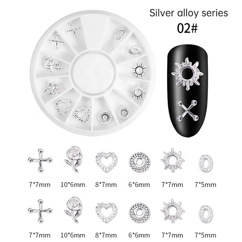 Сплав ногтей дрель Блестящими Металлическими пряжками серьги-гвоздики для ногтей, с горным хрусталем, 3D салон аксессуары ювелирные изделия с цветочным узором на День святого Валентина для художественного оформления ногтей колеса