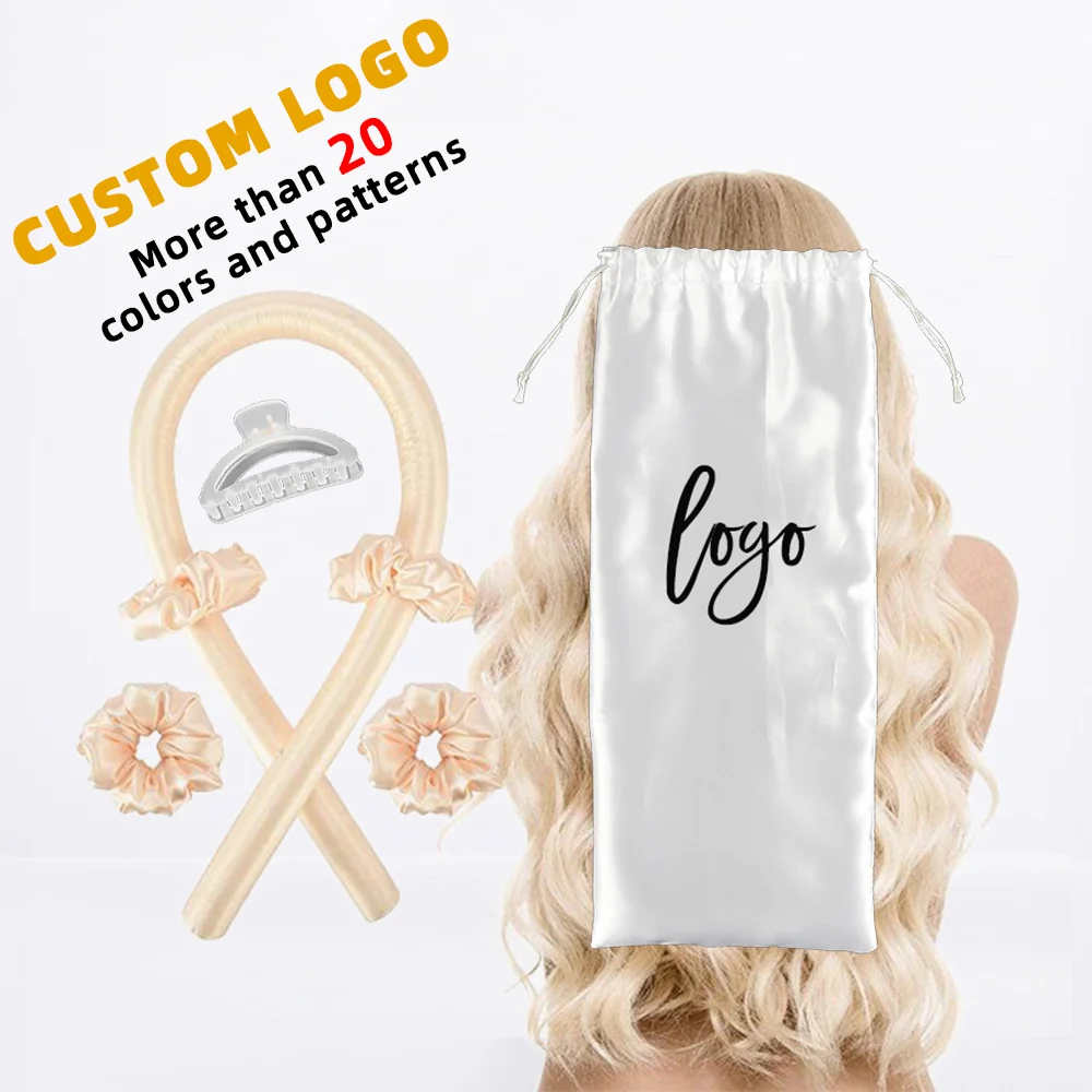 100% Pure Mulberry Silk Hair Curl Heatless Silk Hair Curler Roller Curling Ribbon Scrunchies Set heatless curling rod headband