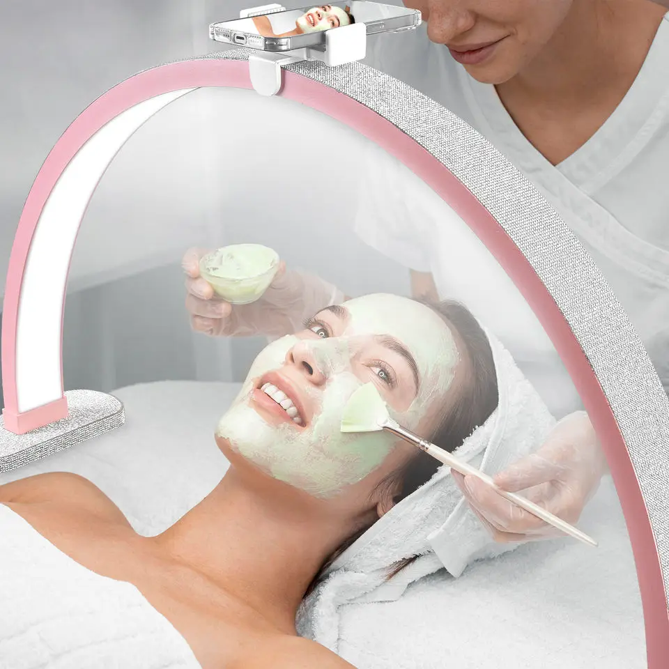 Factory wholesale 75CM 48W desktop Nail Half Moon Light with rhinestones phone stand Bi-color desktop light