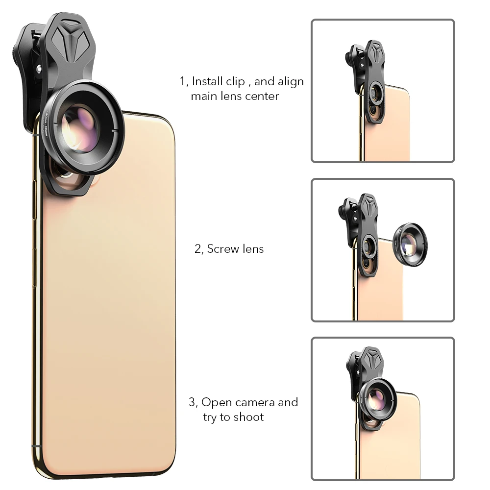 Apexel Профессиональный макрообъектив для iPhone зажим Универсальный HD объектив камеры 30-80 мм
