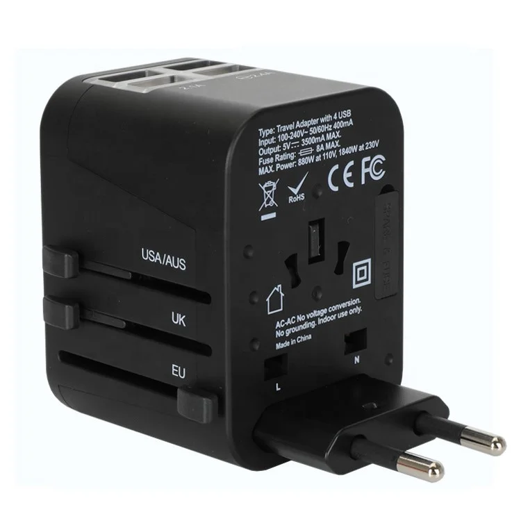 Travel Adapters International Travel Adapter Universal with 4 USB Charging Port for Business Trips Colourful