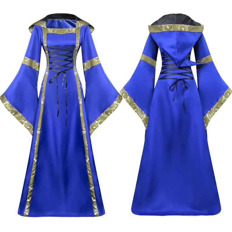 
 Популярный товар, средневековый костюм, косплей, платье для Хэллоуина, красное, синее платье, полиэстер, женские сексуальные повседневные летние платья  