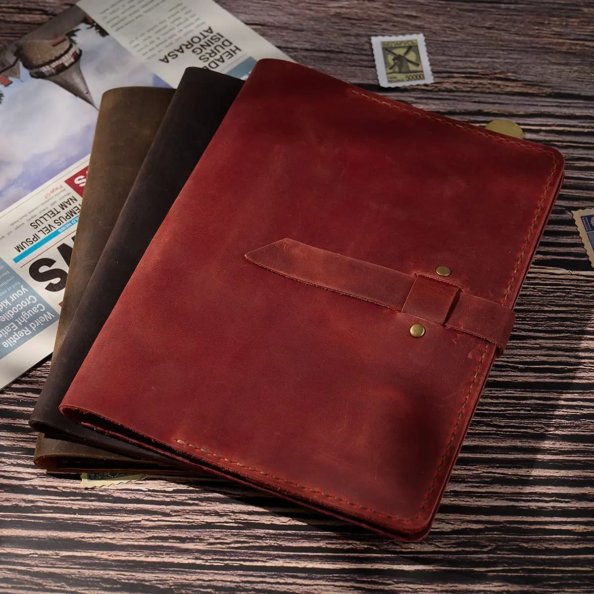 Handmade Custom Unisex A5 Notebook Portfolio Organizer Vintage Faux Leather Bag Business Office School Laptop Genuine PU Leather