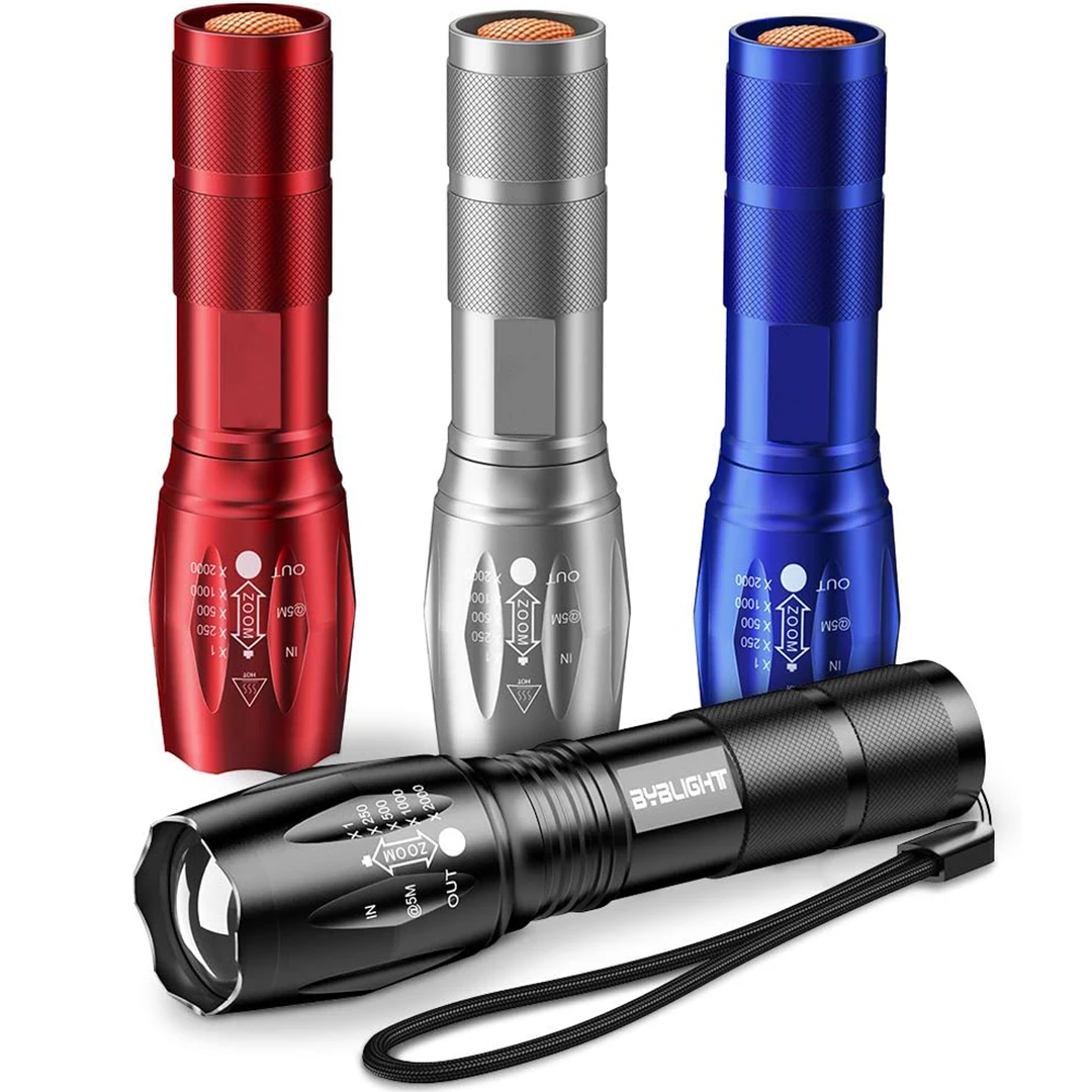 Pack of 4t Tactical Flashlight 800 Lumen Ultra Bright LED Flashlight with 5 Modes Zoomable Waterproof For Camping