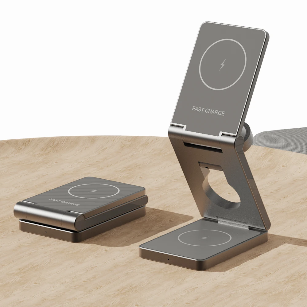 custom oem cyberpunk portable folding 3in1 magnetic 3 in one 1 charger wireless quick charging stand dock station