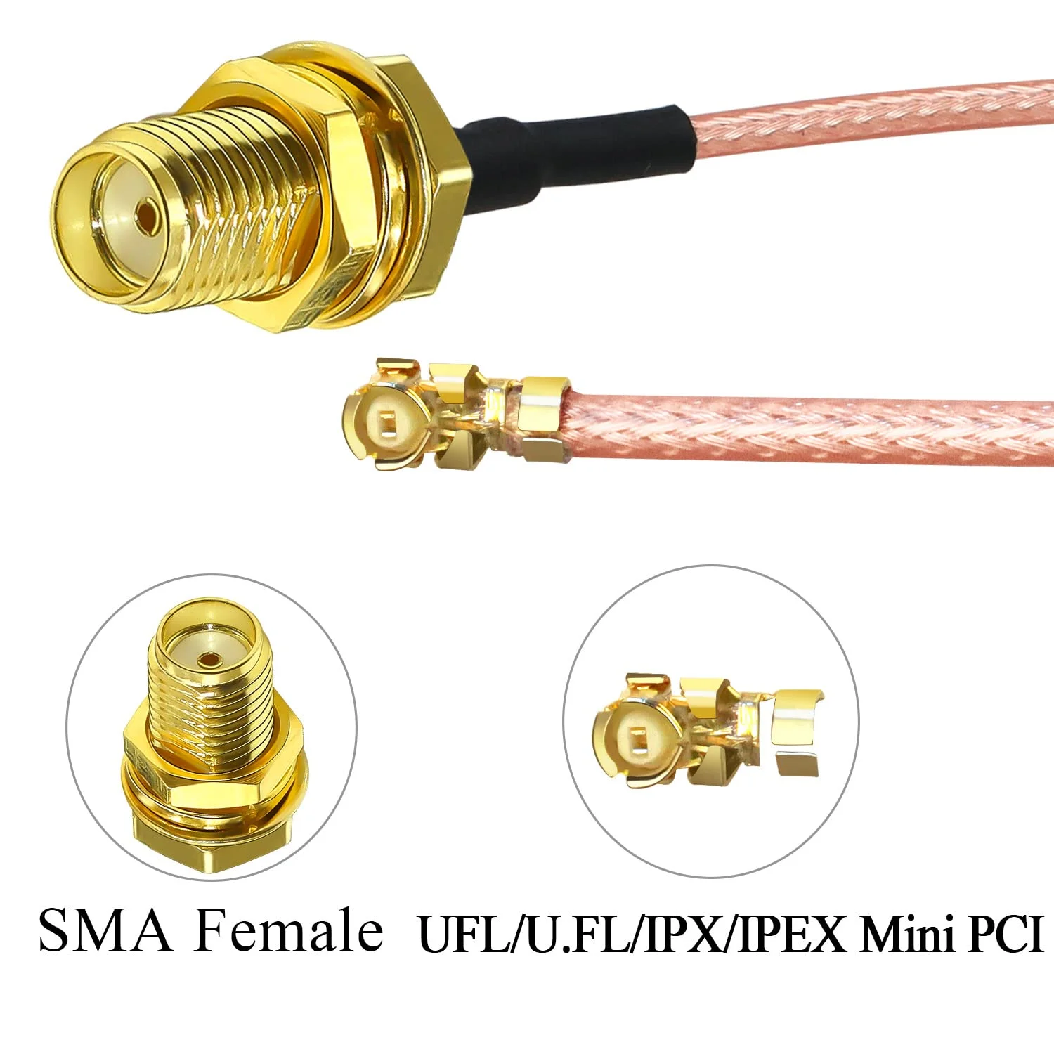 Ipx/ipex/ufl/u.fl Female male rf-sma connector pigtail coax Cable low loss for1.13 1.37 0.81 rg178 cable for wifi- antenna