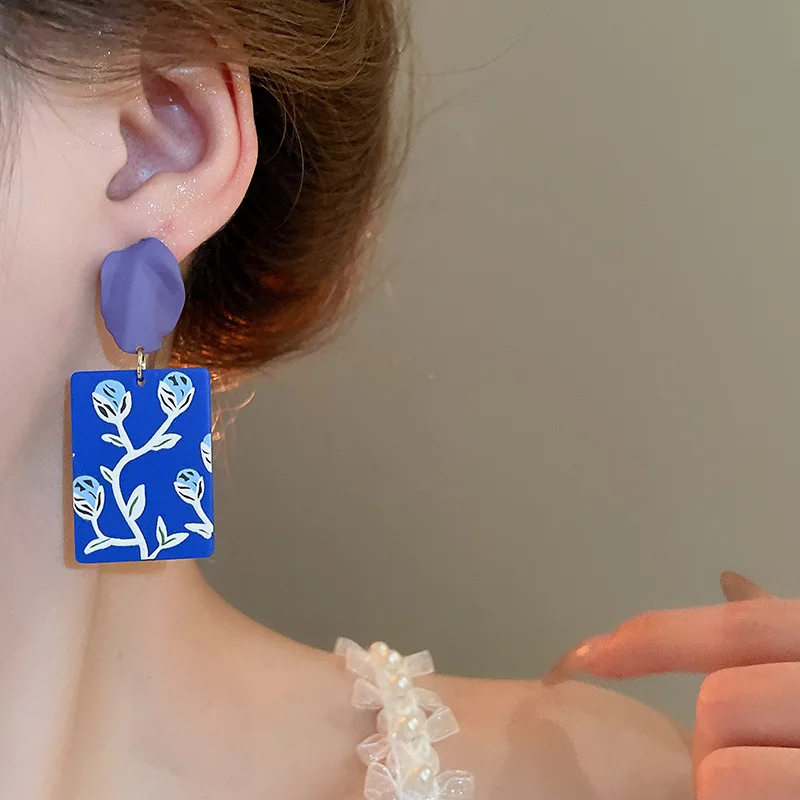 European and American painted flower earrings design creativity earrings retro ethnic style earrings