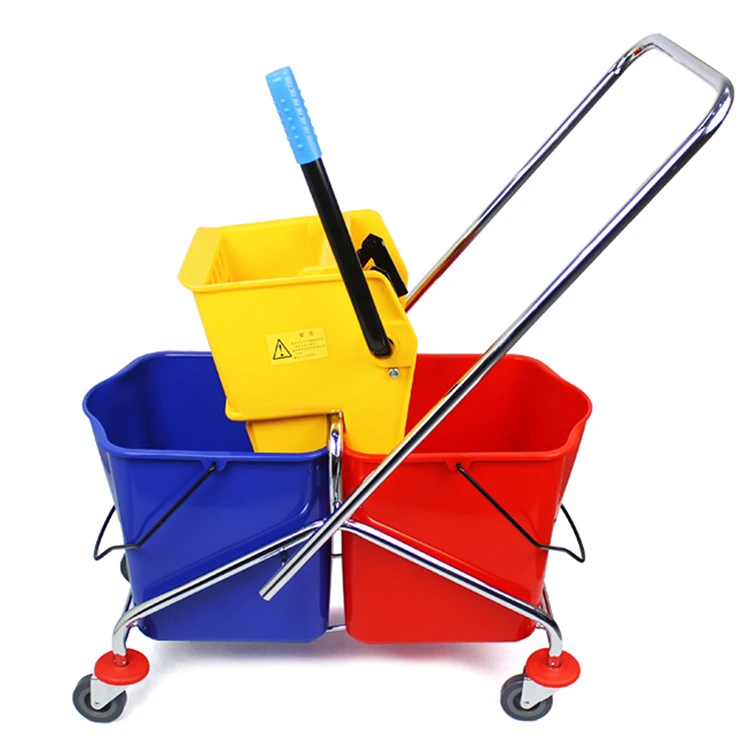 60L Professional Cleaning Trolley Double Bucket With Wringer Mop Wringer Wholesale
