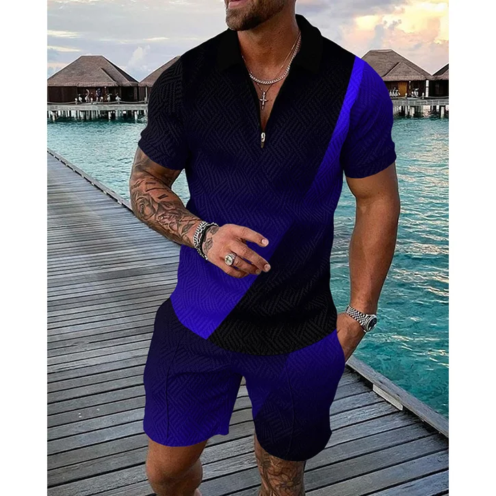 2022 OEM Free Sample Summer Pulled Lapel Polo Shirt Shorts T Shirt And Short Set For Men Custom T-shirt And Shorts Set