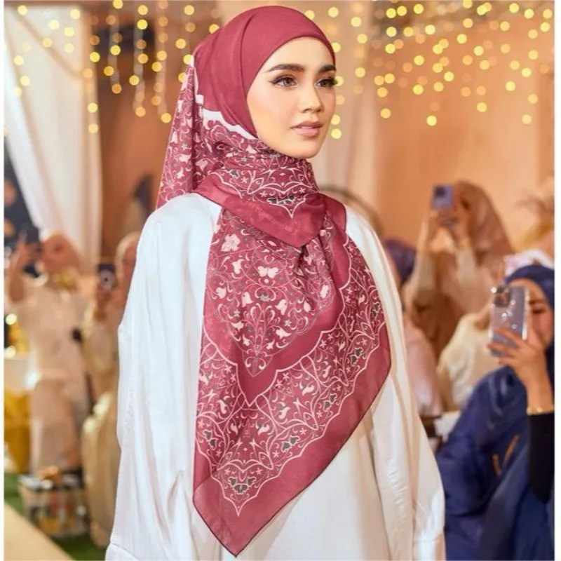 Hot Model Malay Square Women Yarn Tensilk Cotton Voile Square Scarf Spot Muslim Girls Hijab