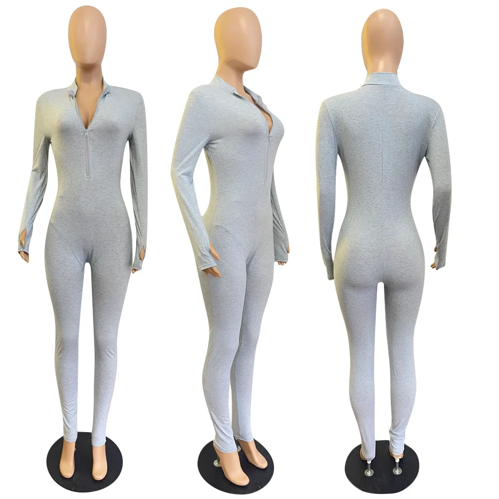 Комбинезон на молнии, облегающий зимний комбинезон с высоким воротником, Женский цельный спортивный костюм с высокой талией, комбинезон 2021, сексуальные комбинезоны