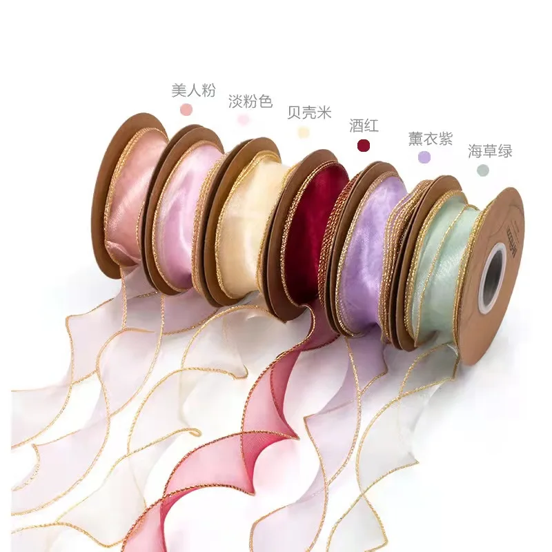 Wholesale Cake decoration edge fishtail yarn ribbon material bouquet Ribbon floral ribbon wavy edge decoration